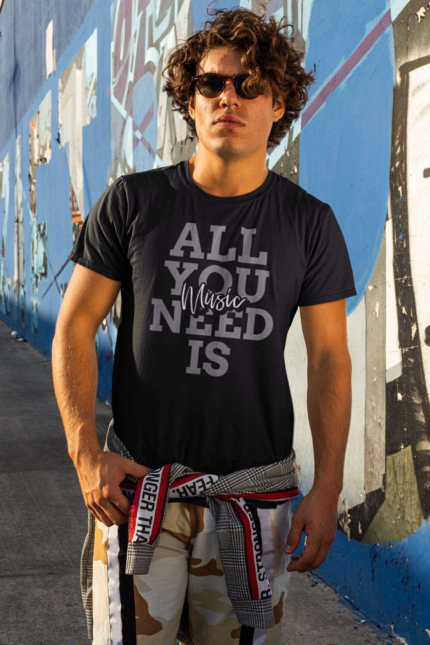 All You Need Is Music Design Mens Unisex Soft Cotton T-shirt - Rock & Roll Prints