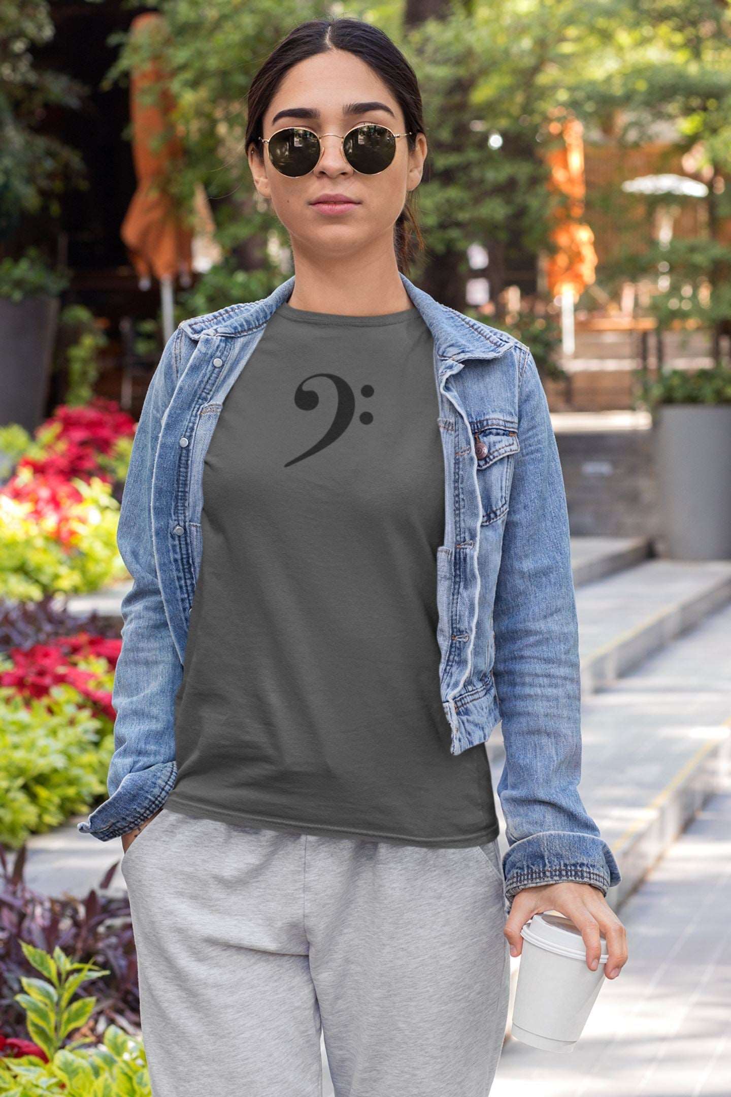 Bass Clef Design Ladies Soft Cotton Slim Fit T-shirt - Rock & Roll Prints