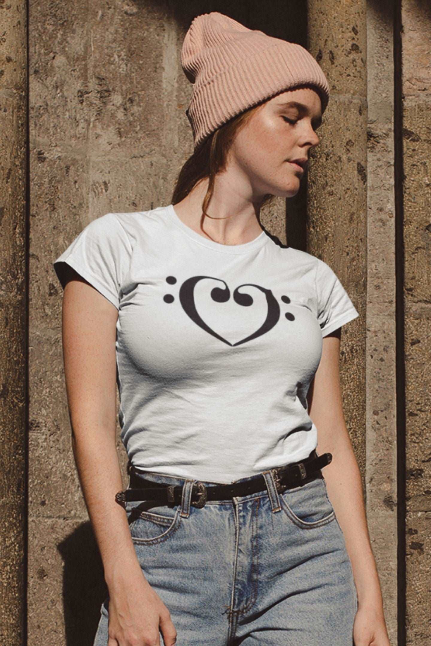 Bass Clef Heart Design Ladies Soft Cotton Slim Fit T-shirt - Rock & Roll Prints