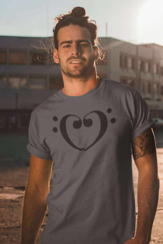 Bass Clef Heart Design Mens Unisex Soft Cotton T-shirt - Rock & Roll Prints