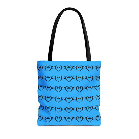 Bass Clef Hearts Tote Bag Black & Blue - Rock & Roll Prints