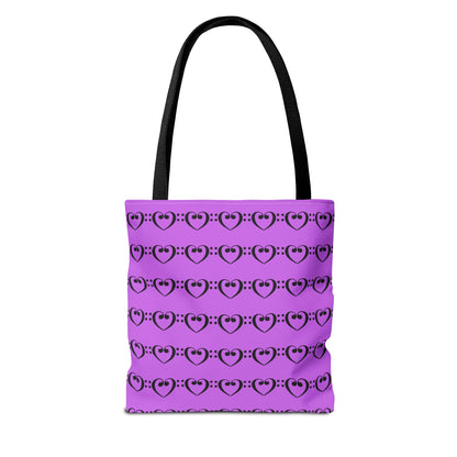 Bass Clef Hearts Tote Bag Black & Purple - Rock & Roll Prints