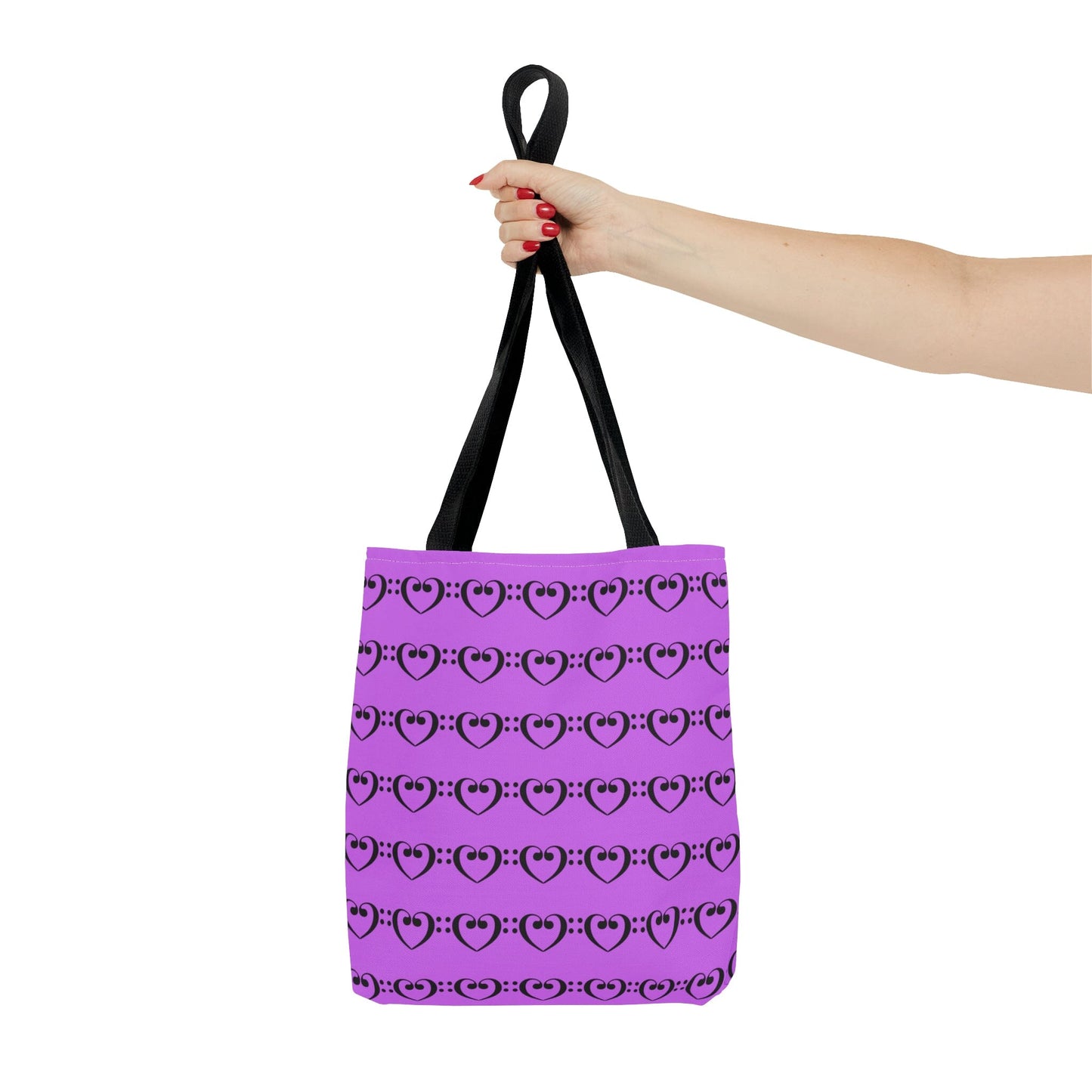 Bass Clef Hearts Tote Bag Black & Purple - Rock & Roll Prints