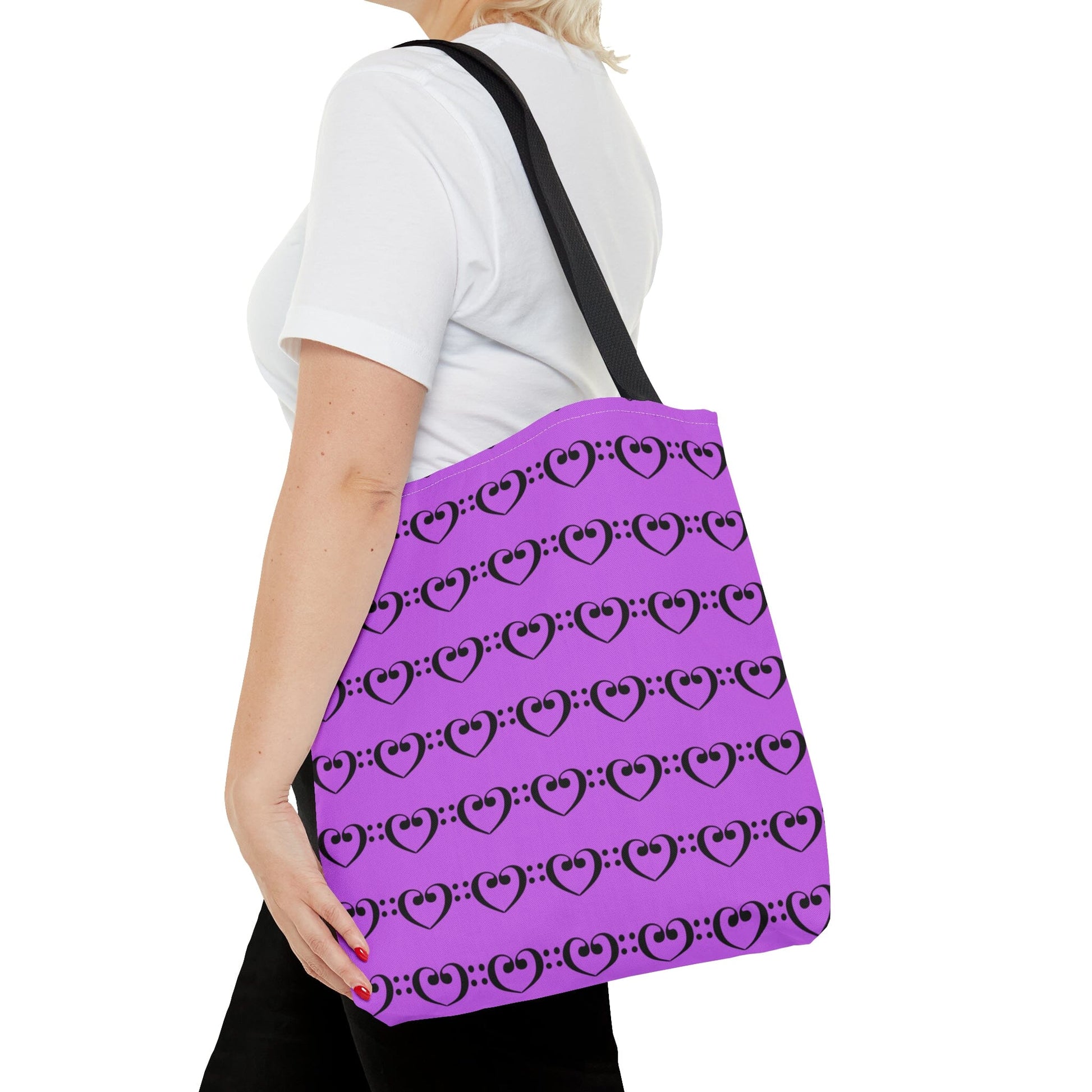 Bass Clef Hearts Tote Bag Black & Purple - Rock & Roll Prints