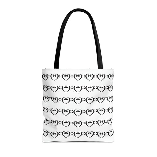 Bass Clef Hearts Tote Bag Black & White - Rock & Roll Prints