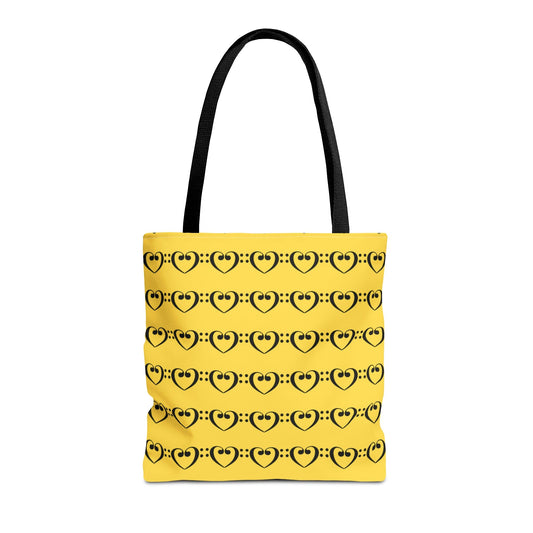 Bass Clef Hearts Tote Bag Black & Yellow - Rock & Roll Prints