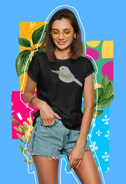 Bird Playing Guitar Design Ladies Soft Cotton Slim Fit T-shirt - Rock & Roll Prints