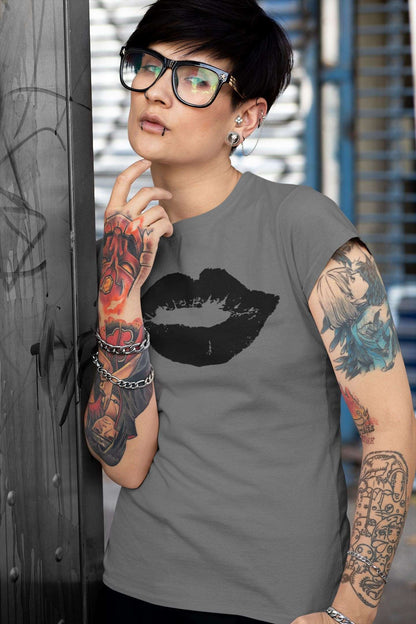 Black Lips Design Ladies Soft Cotton Slim Fit T-shirt - Rock & Roll Prints