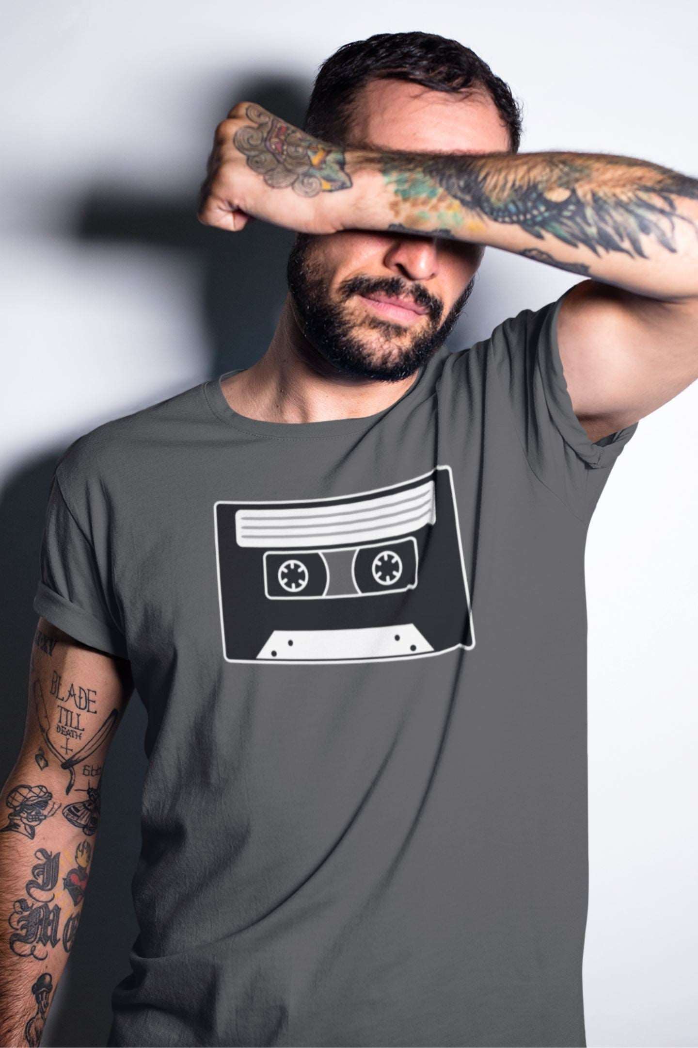 Black & White Cassette Design Mens Unisex Soft Cotton T-shirt - Rock & Roll Prints