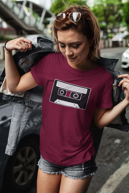 Black & White Cassette Design Mens Unisex Soft Cotton T-shirt - Rock & Roll Prints