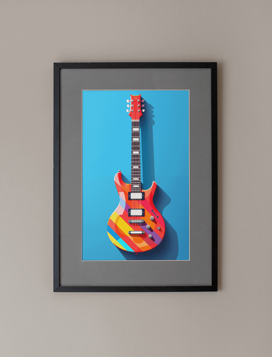 Bold Pastel Graphic Electric Guitar Art Print - Rock & Roll Prints