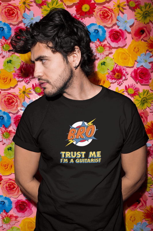 Bro, Trust Me I'm A Guitarist Design Mens Unisex Soft Cotton T-shirt - Rock & Roll Prints