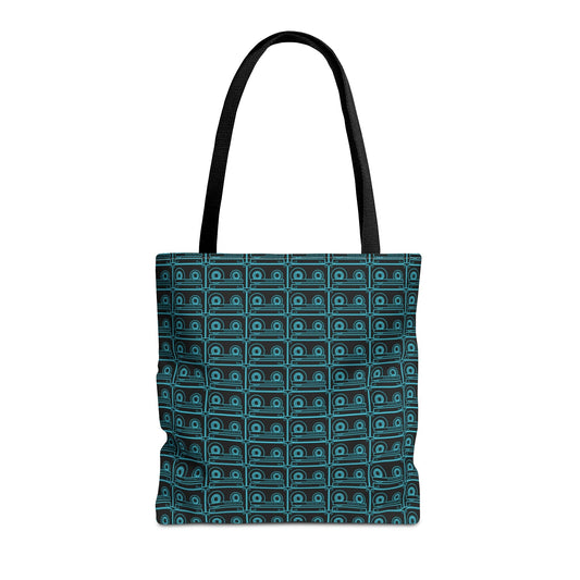 Cassette Tapes Tote Bag Black & Turquoise - Rock & Roll Prints