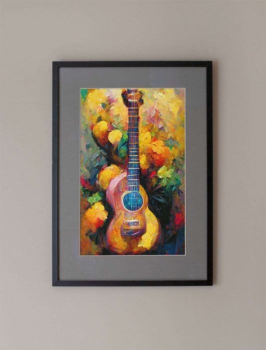 Classical Guitar In Flowerbed Art Print - Rock & Roll Prints