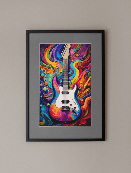 Colorful Oil Paint Effect Electric Guitar Art Print - Rock & Roll Prints