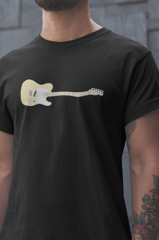 Cream Electric Guitar Design Mens Unisex Soft Cotton T-shirt - Rock & Roll Prints