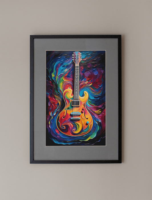 Dark Paint Effect Electric Guitar Art Print - Rock & Roll Prints