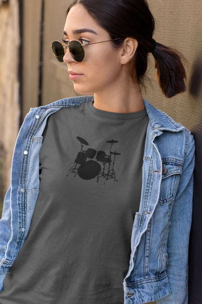 Drum Kit Design Ladies Soft Cotton Slim Fit T-shirt - Rock & Roll Prints