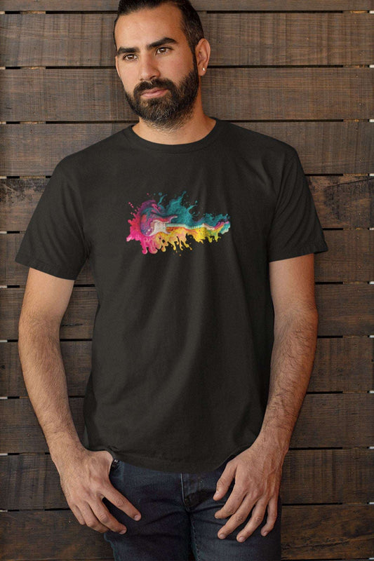 Electric Guitar Color Explosion Design Mens Unisex Soft Cotton T-shirt - Rock & Roll Prints