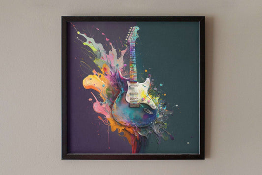 Electric Guitar Exploding Paint Art Print - Rock & Roll Prints