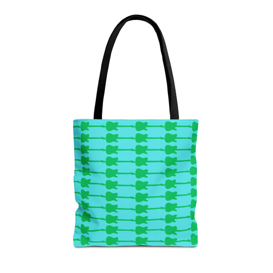 Electric Guitar Horizontal Print Tote Bag Green & Turquoise - Rock & Roll Prints