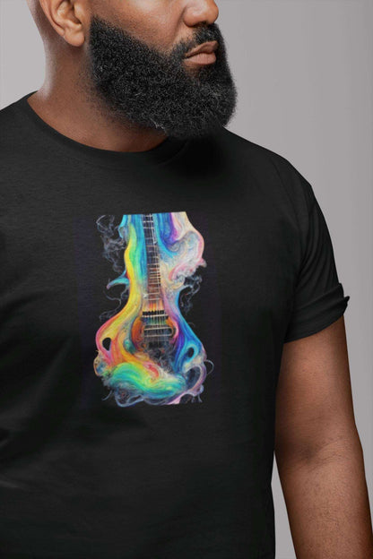 Electric Guitar Rainbow Paint Design Mens Unisex Soft Cotton T-shirt - Rock & Roll Prints