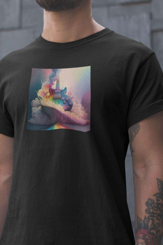 Electric Guitar Rainbow Painting Mens Unisex Soft Cotton T-shirt - Rock & Roll Prints