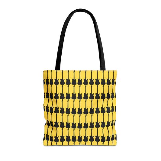 Electric Guitar Vertical Print Tote Bag Black & Yellow - Rock & Roll Prints