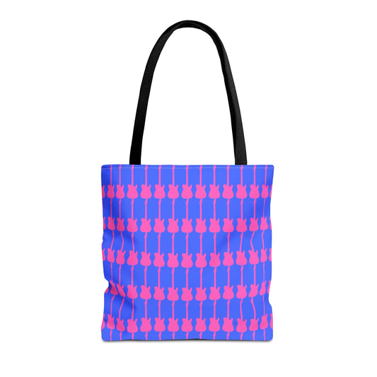 Electric Guitar Vertical Print Tote Bag Blue & Pink - Rock & Roll Prints