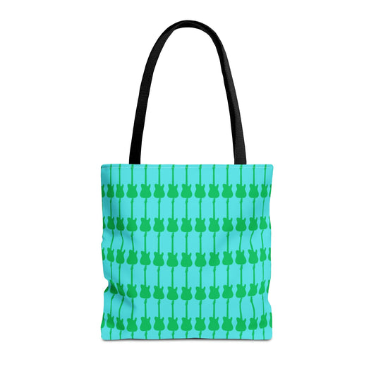 Electric Guitar Vertical Print Tote Bag Green & Turquoise - Rock & Roll Prints