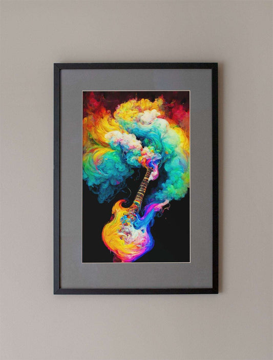 Falling Electric Guitar Paint Swirl Art Print - Rock & Roll Prints