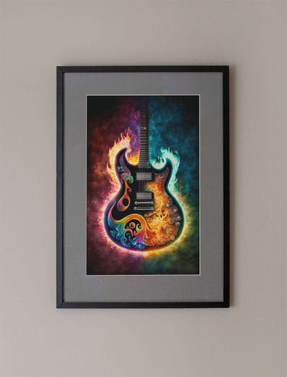 Flaming Electric Guitar Art Print - Rock & Roll Prints