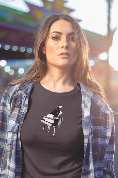 Grand Piano Design Ladies Soft Cotton Slim Fit T-shirt - Rock & Roll Prints