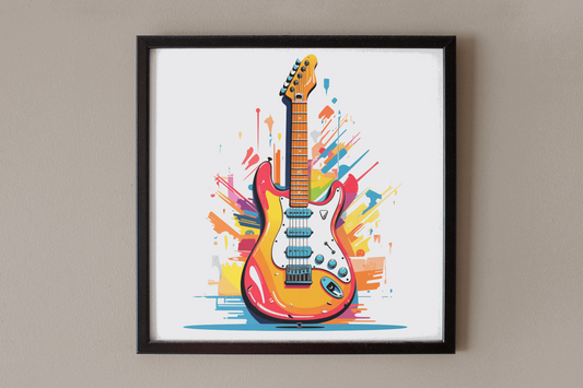 Graphic Cartoon Electric Guitar Art Print - Rock & Roll Prints