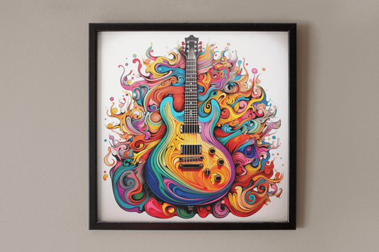 Graphic Swirls Electric Guitar Art Print - Rock & Roll Prints