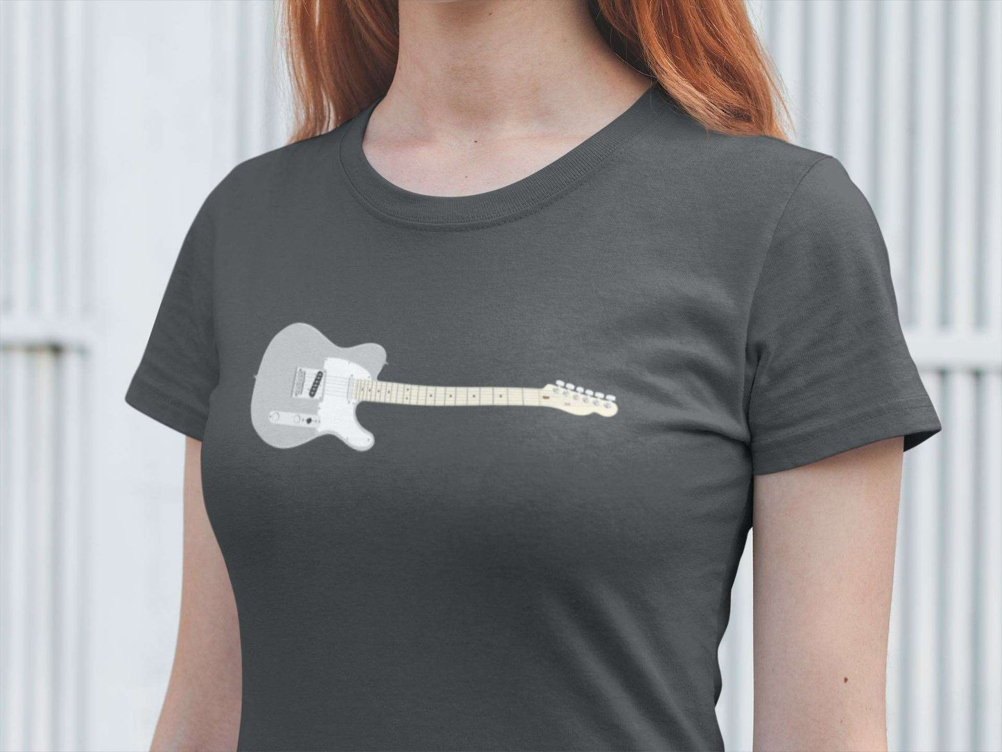 Gray Electric Guitar Design Mens Unisex Soft Cotton T-shirt - Rock & Roll Prints