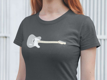 Gray Electric Guitar Design Mens Unisex Soft Cotton T-shirt - Rock & Roll Prints