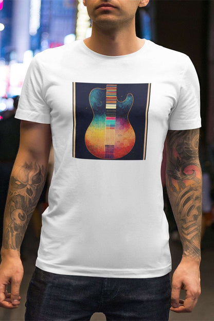 Guitar Body Multi Pattern Mens Unisex Soft Cotton T-shirt - Rock & Roll Prints