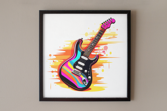 Neon Cartoon Electric Guitar Art Print - Rock & Roll Prints