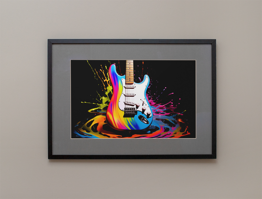 Neon Paint Electric Guitar Art Print - Rock & Roll Prints