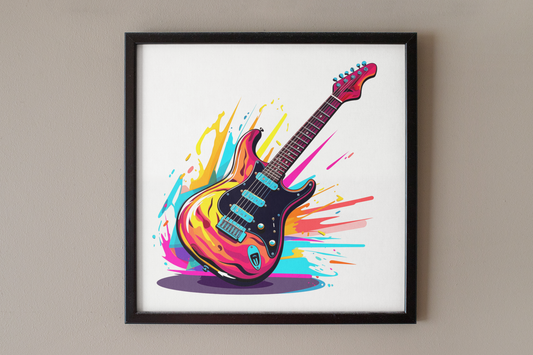 Pastel Cartoon Electric Guitar Art Print - Rock & Roll Prints