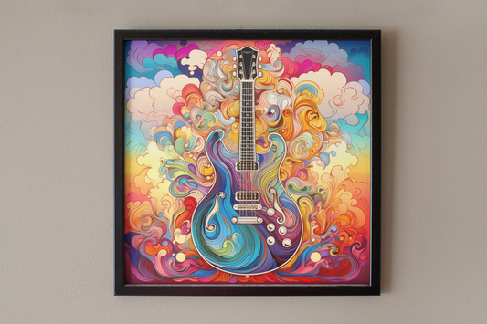 Psychedelic Cartoon Swirls Electric Guitar Art Print - Rock & Roll Prints