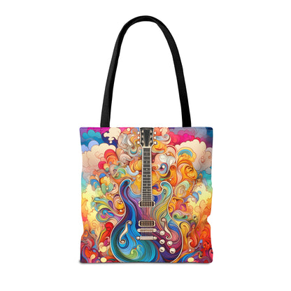 Psychedelic Cartoon Swirls Guitar Tote Bag - Rock & Roll Prints