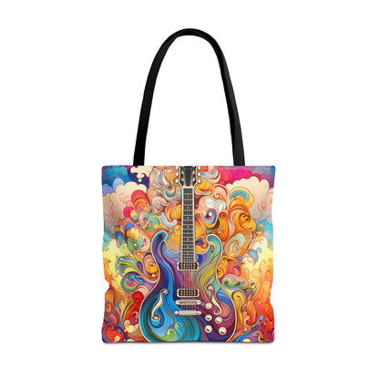 Psychedelic Cartoon Swirls Guitar Tote Bag - Rock & Roll Prints