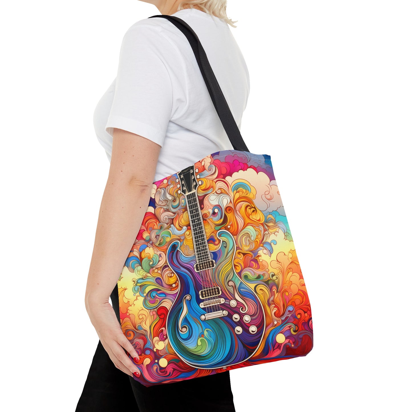 Psychedelic Cartoon Swirls Guitar Tote Bag - Rock & Roll Prints