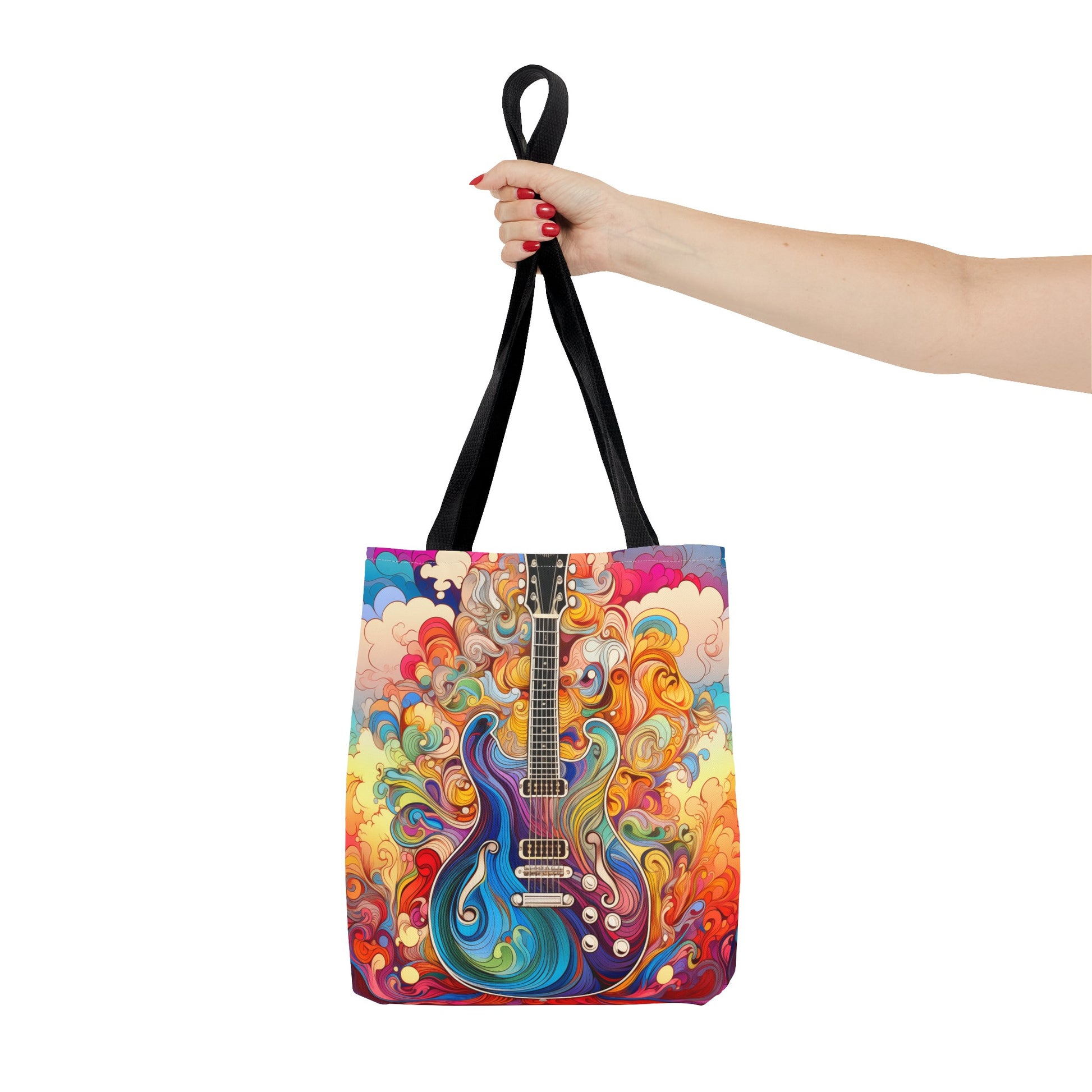 Psychedelic Cartoon Swirls Guitar Tote Bag - Rock & Roll Prints