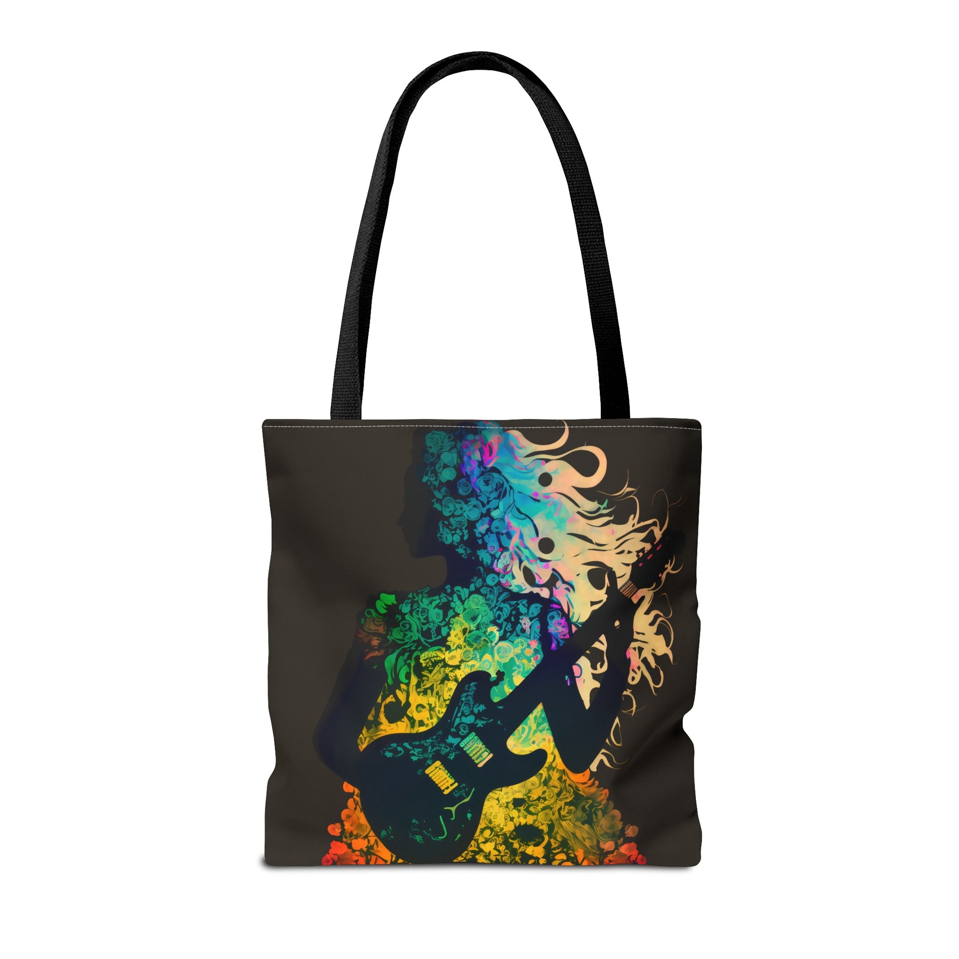 Rainbow Flower Guitar Girl Tote Bag - Rock & Roll Prints