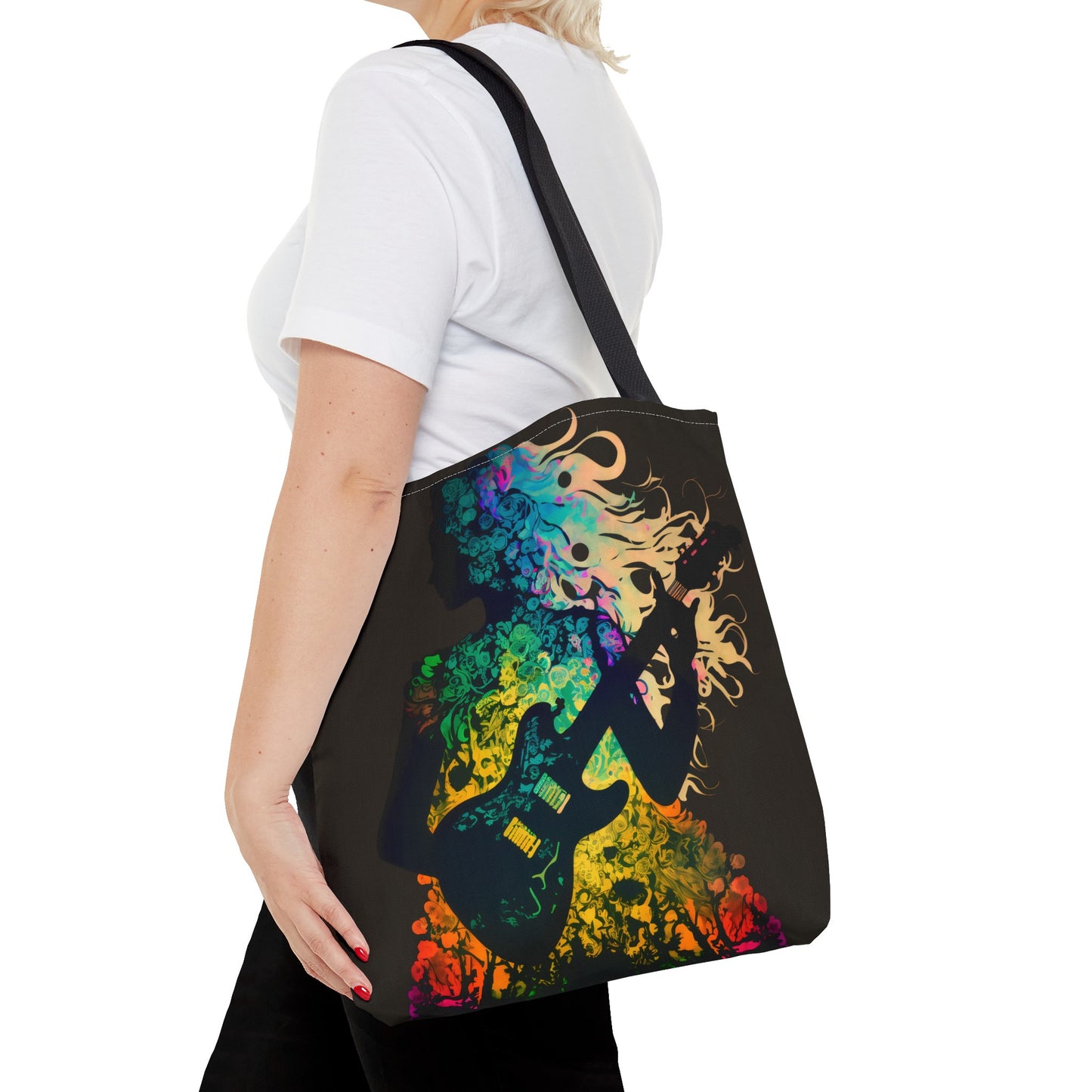 Rainbow Flower Guitar Girl Tote Bag - Rock & Roll Prints