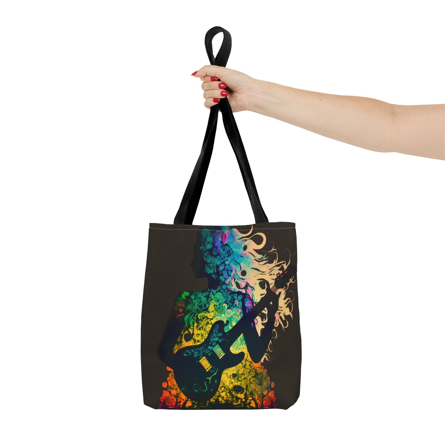 Rainbow Flower Guitar Girl Tote Bag - Rock & Roll Prints