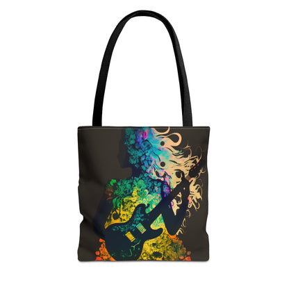 Rainbow Flower Guitar Girl Tote Bag - Rock & Roll Prints